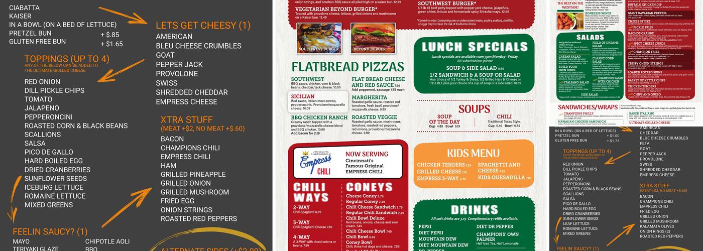 Champions Grille Menu