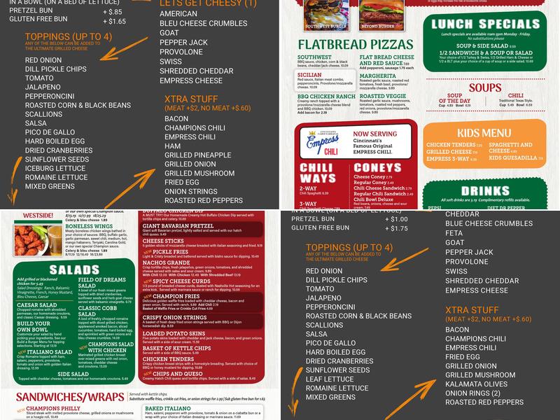 Champions Grille Menu