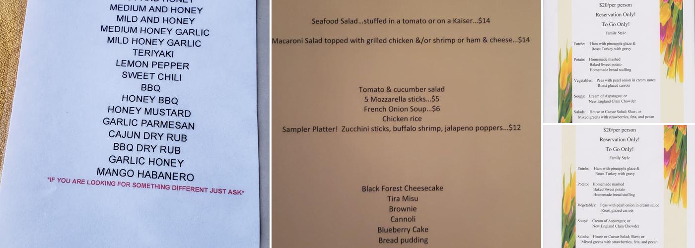 Kunkletown Pub Menu
