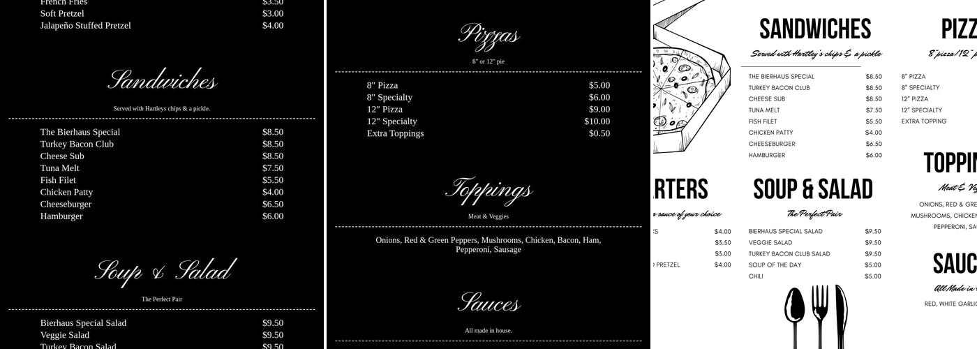 The Bierhaus Menu