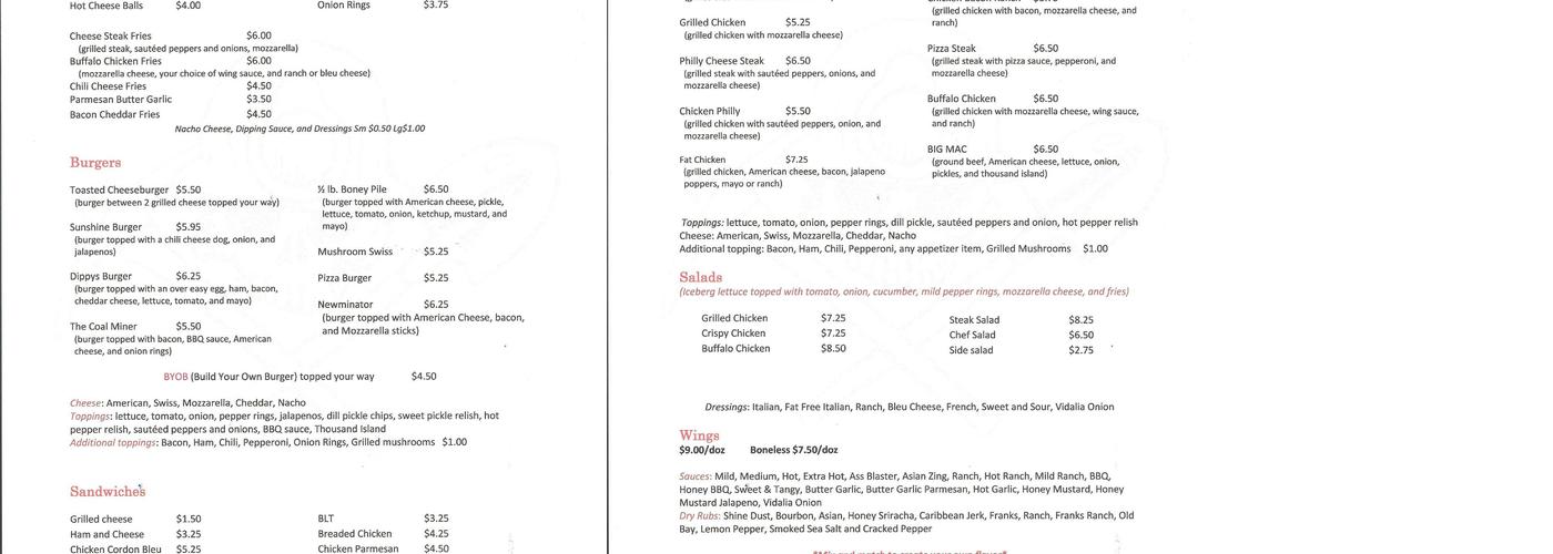 Sunshine Menu