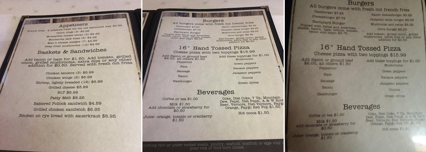 Trout lake tavern Menu