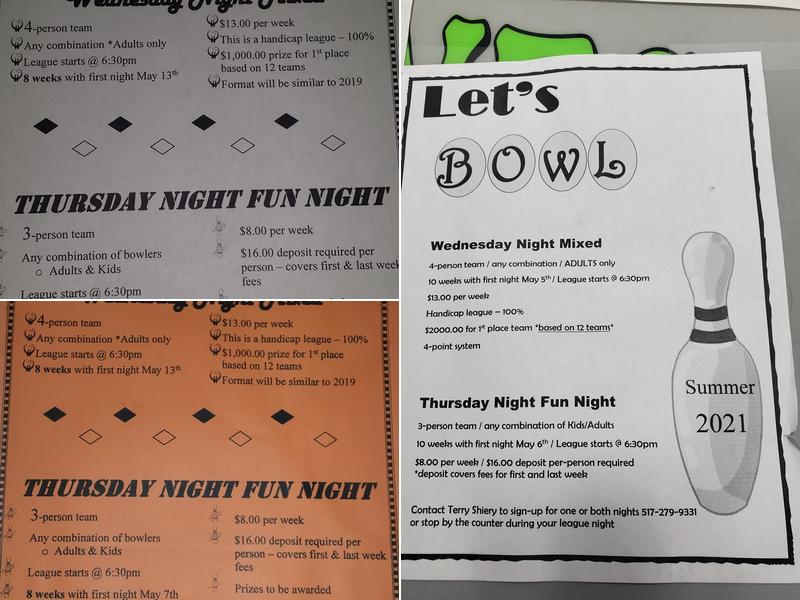 Midway Lanes Menu