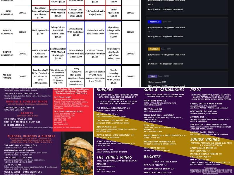 Bronson Strike Zone Menu