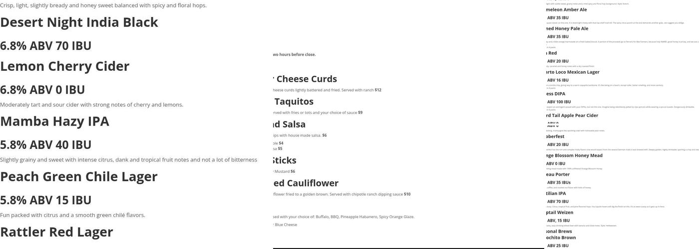 Lizard Tail Brewing - Heights Menu