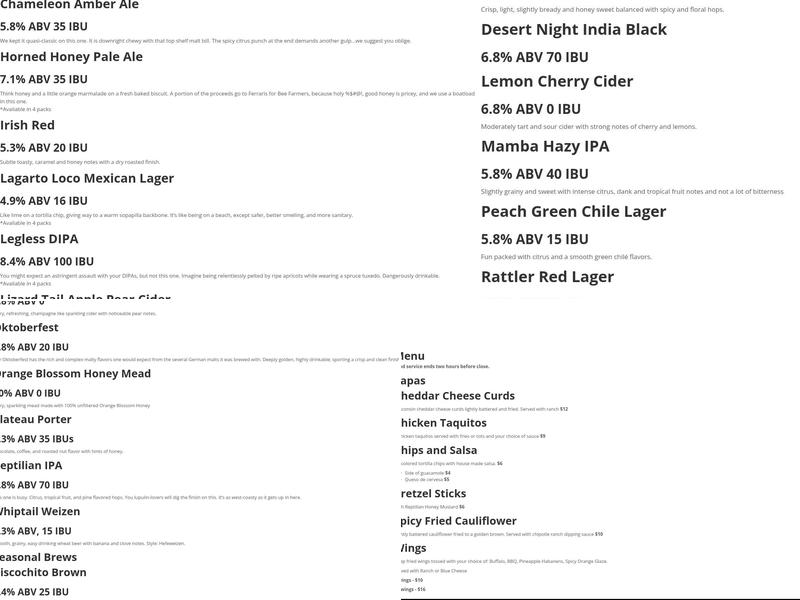 Lizard Tail Brewing - Heights Menu