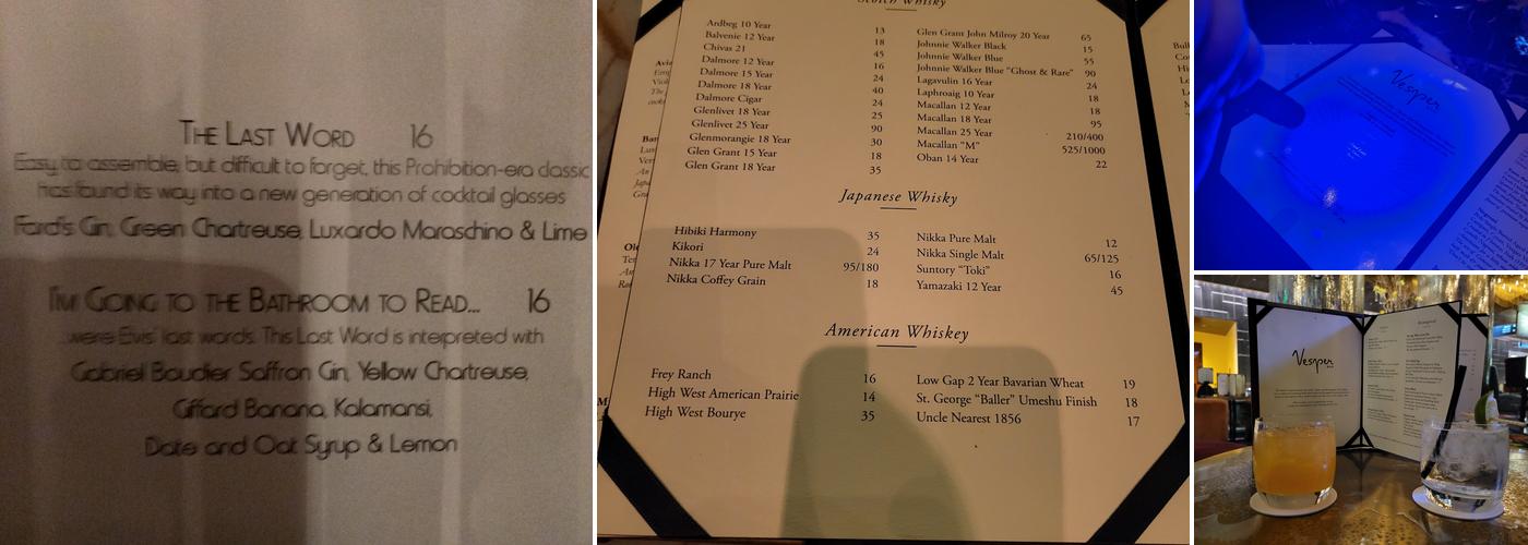 Vesper Bar Menu