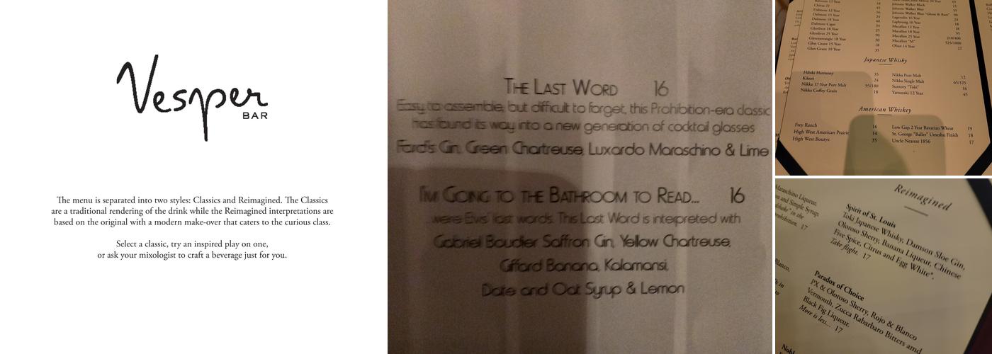Vesper Bar Menu