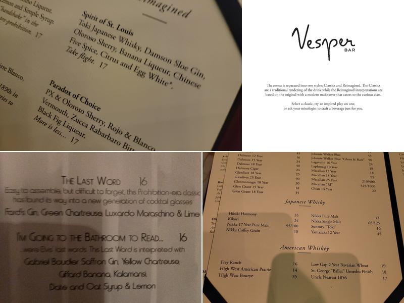 Vesper Bar Menu