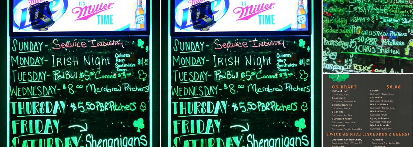 Dubliner pub Menu
