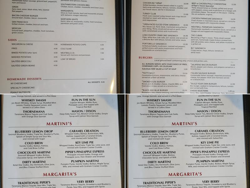 The Piper's Restaurant and Tavern Menu