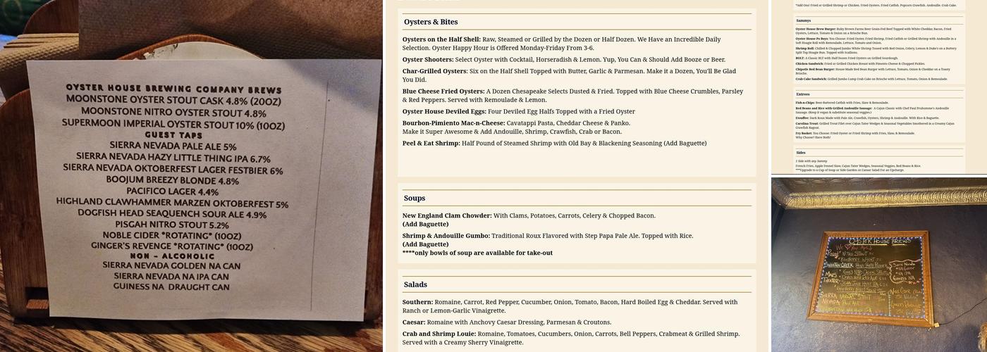 Oyster House Brewing Company Menu