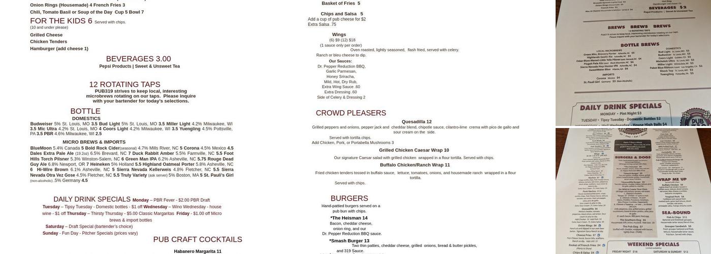Pub 319 Menu