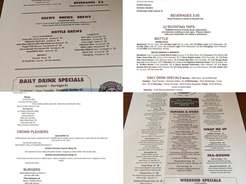 Pub 319 Menu