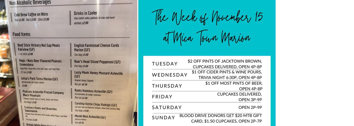 Mica Town Brewing Company Menu