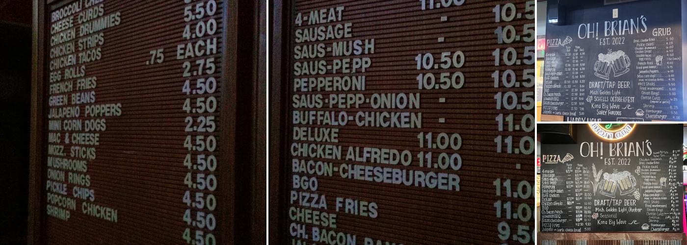Oh! Brian's Pub Menu