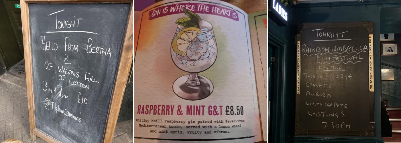 The Hen & Chickens Theatre Bar Menu