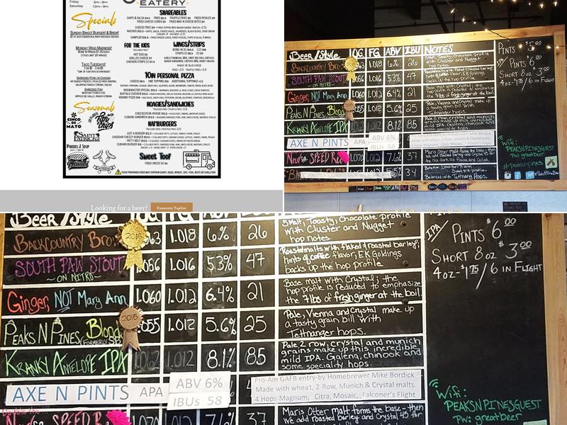 Peaks N Pines Brewery - Tutt Blvd Menu