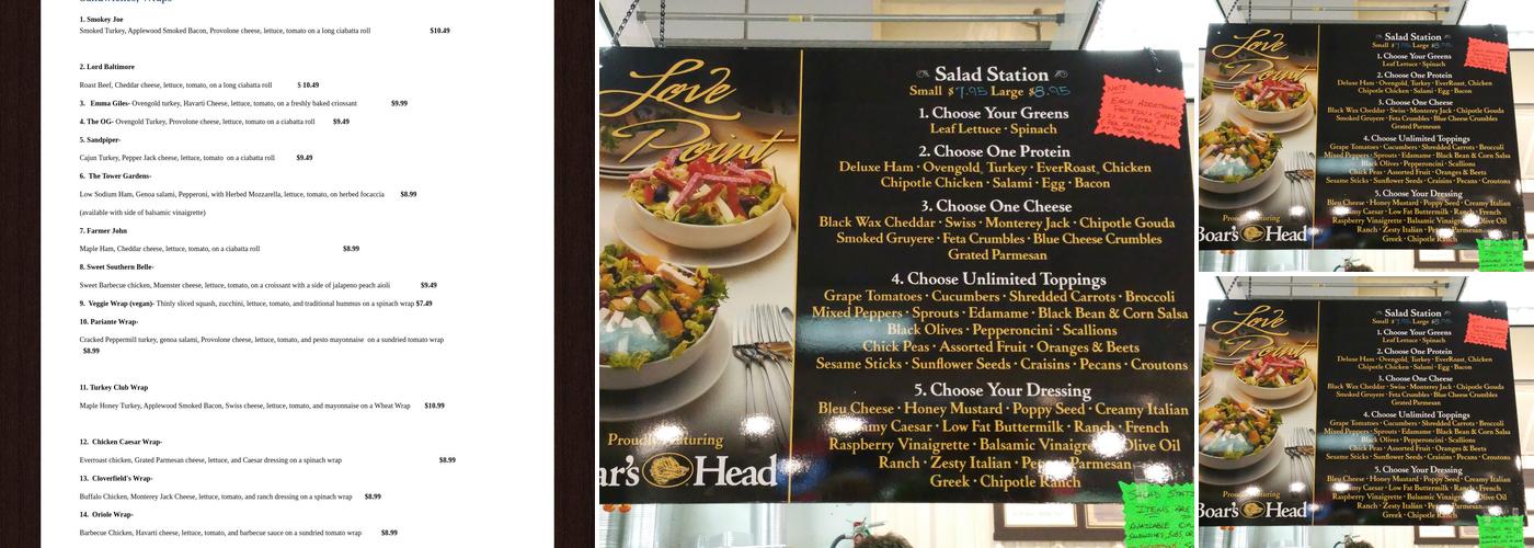 Lovepoint Deli Wine & Spirits Menu