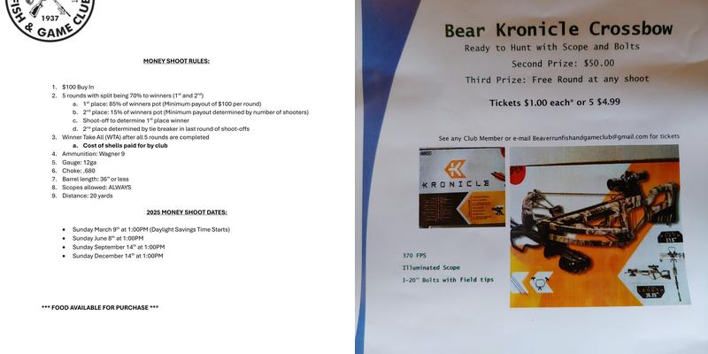 Beaver Run Fish & Game Club Menu