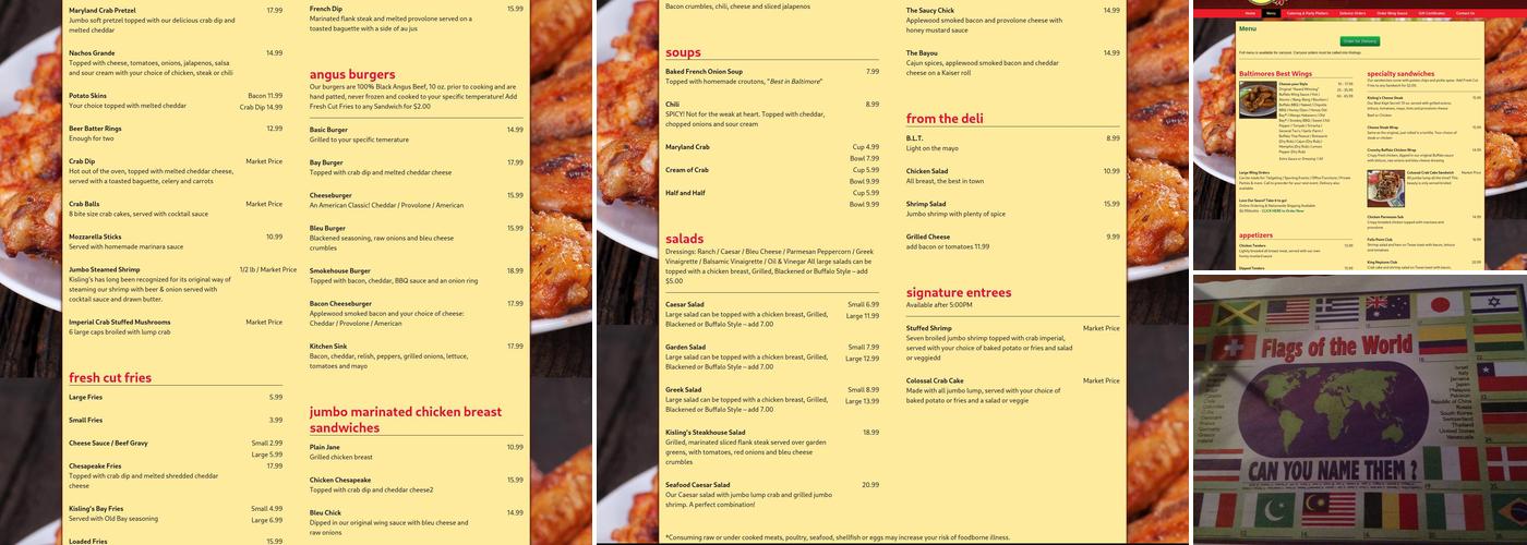 Kislings Tavern Menu