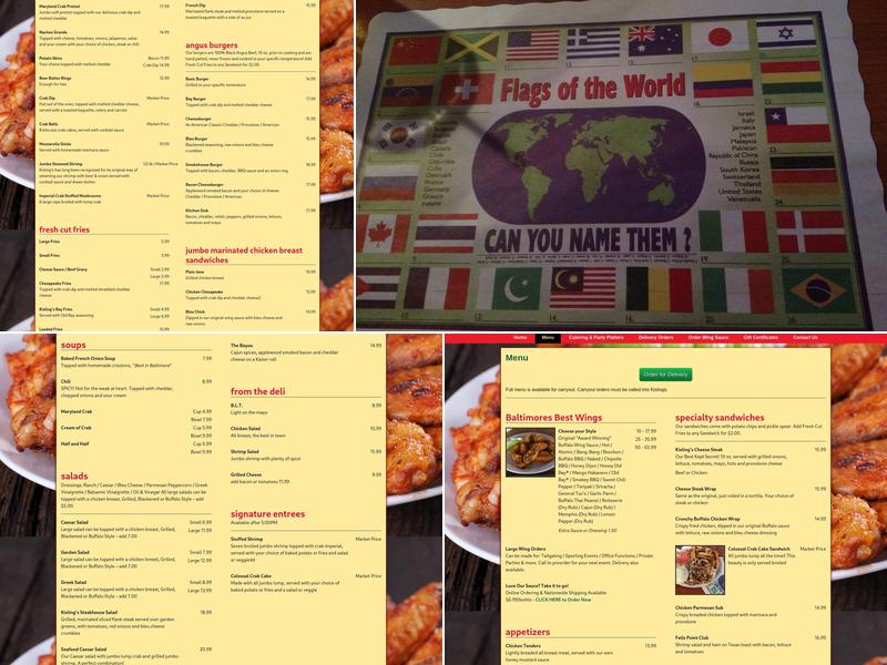 Kislings Tavern Menu