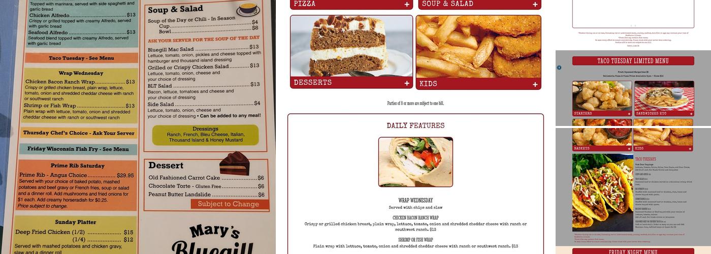 Mary's Bluegill Bar & Grill Menu