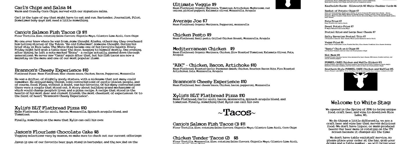 White Stag Menu