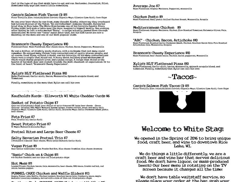 White Stag Menu