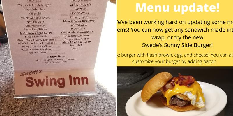 Swede's Swing Inn Menu