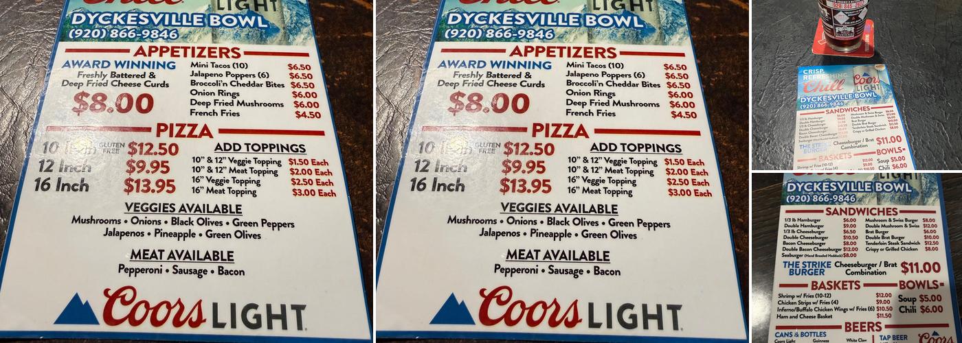 Dyckesville Bowl Menu