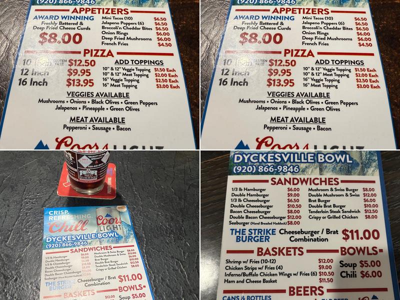 Dyckesville Bowl Menu