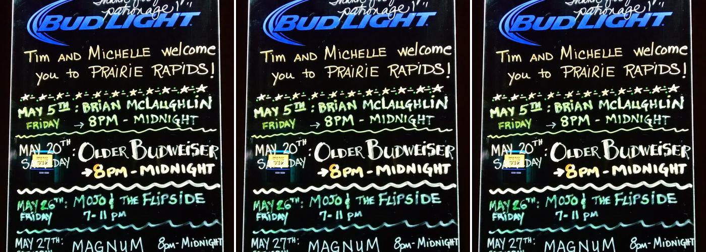 Prairie Rapids Tavern Menu