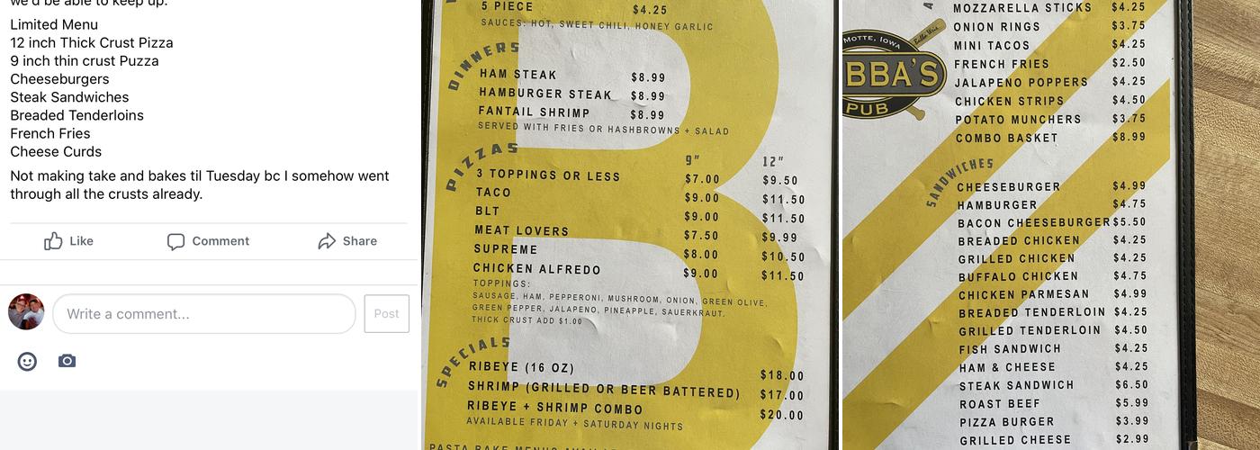 Bubba's Pub Menu