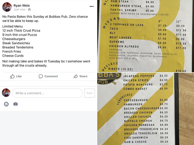 Bubba's Pub Menu