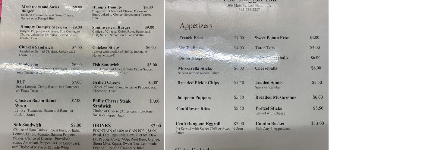 Stagger Inn Menu