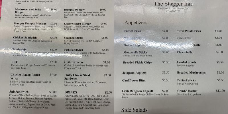 Stagger Inn Menu