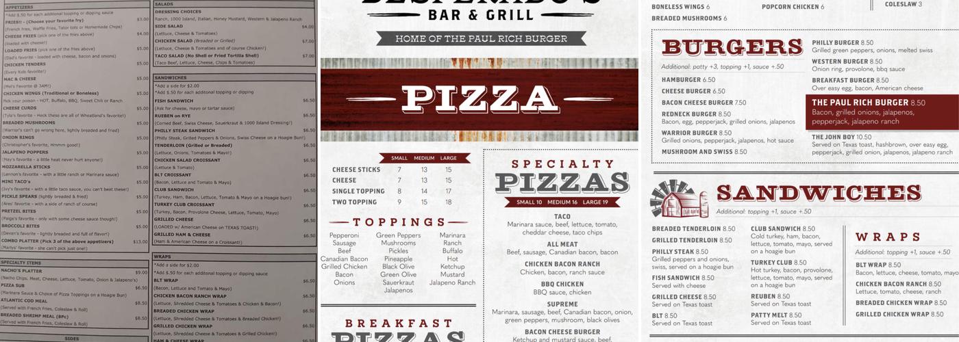 Despy's Energy, Bar & Grill Menu