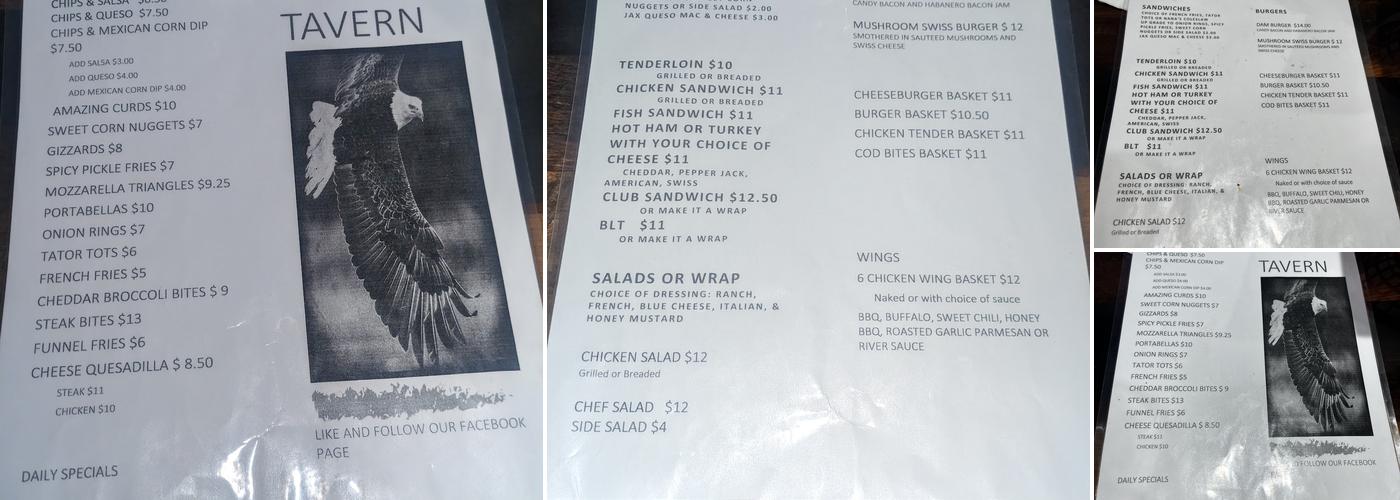 The Shack Tavern Menu