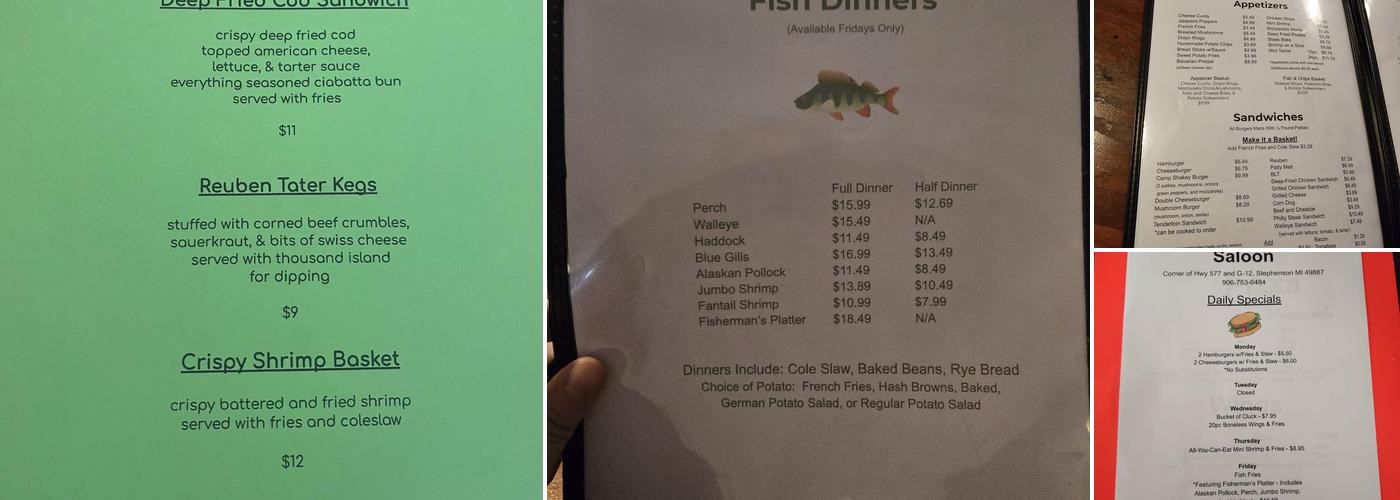 Camp Shakey Saloon Menu