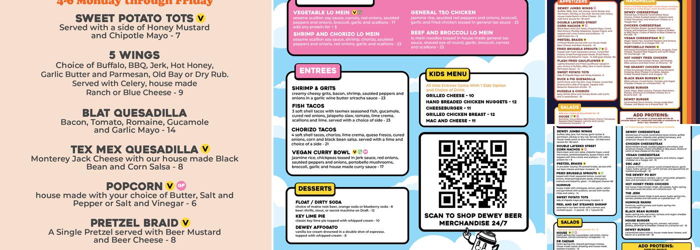 Dewey Beer Co. Menu
