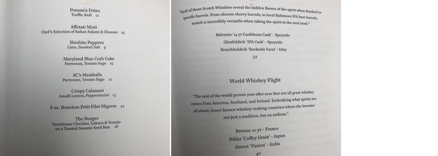 The Cannon Room Menu