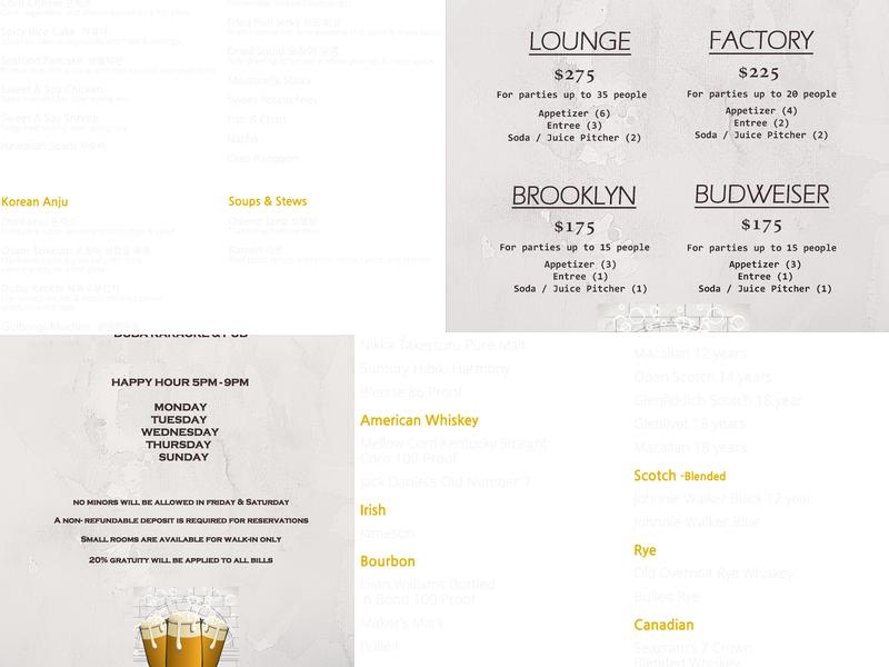 Duba Karaoke and Pub Menu