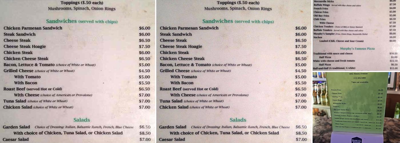 Murphy's Tavern Menu