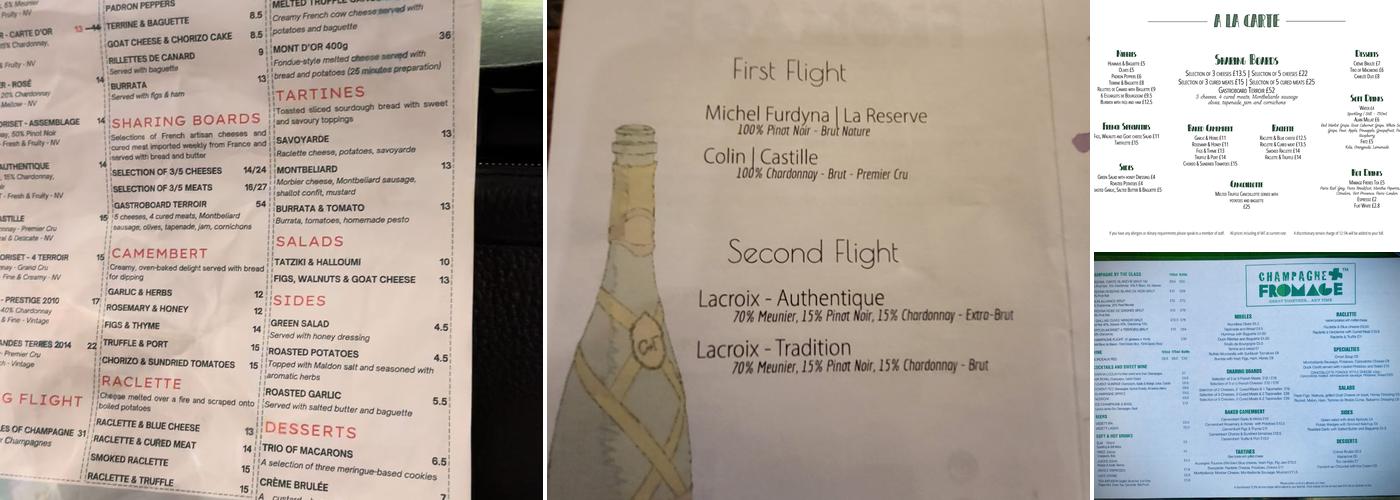 Champagne + Fromage - Covent Garden Menu