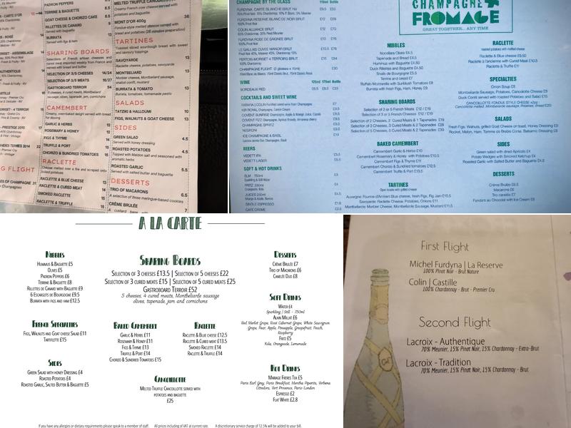 Champagne + Fromage - Covent Garden Menu