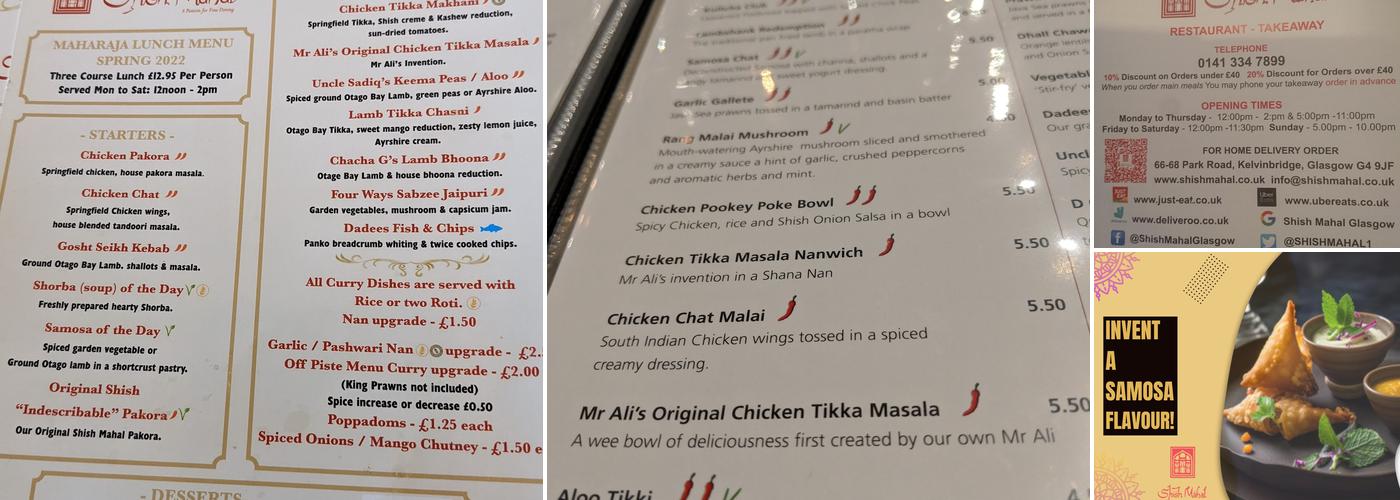 Shish Mahal Restaurant Menu