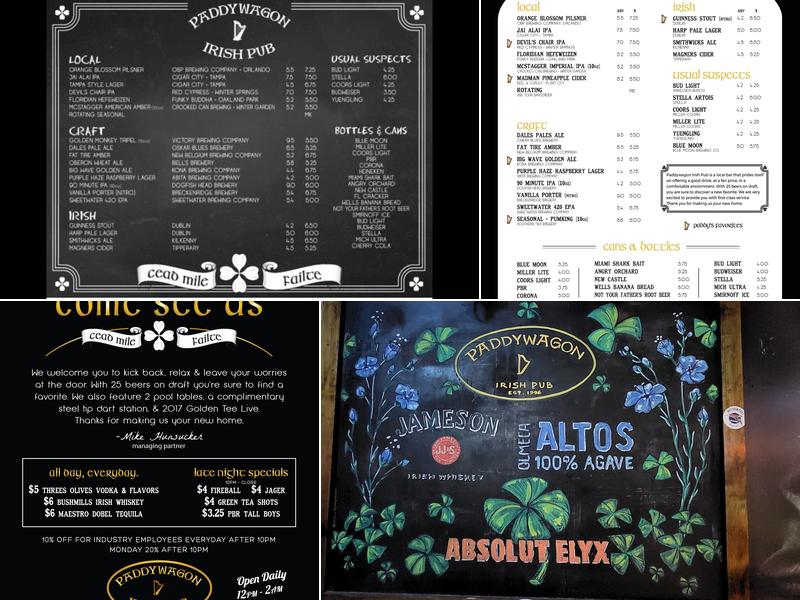 Paddywagon Irish Pub Dr. Phillips Menu
