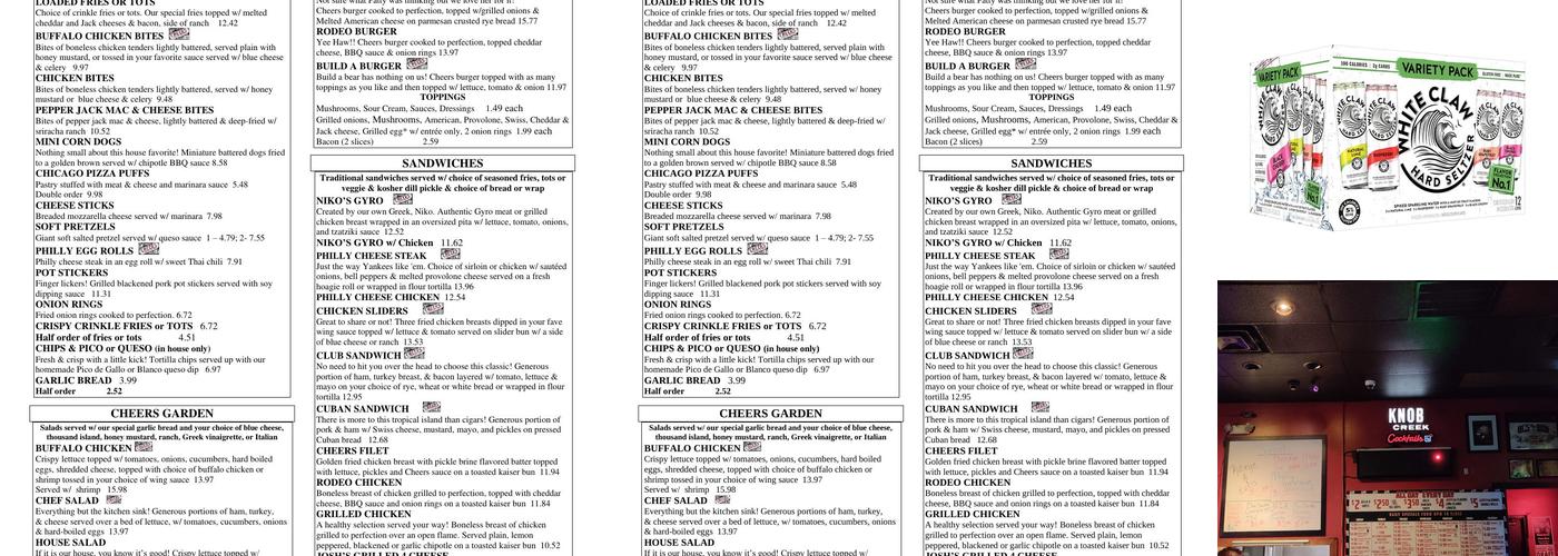 Cheers Sports Bar & Liquor Store Menu