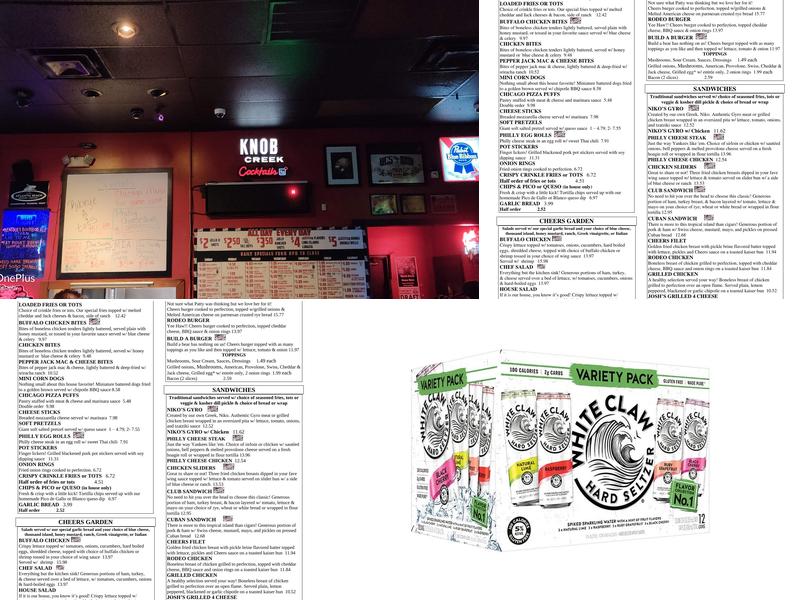 Cheers Sports Bar & Liquor Store Menu